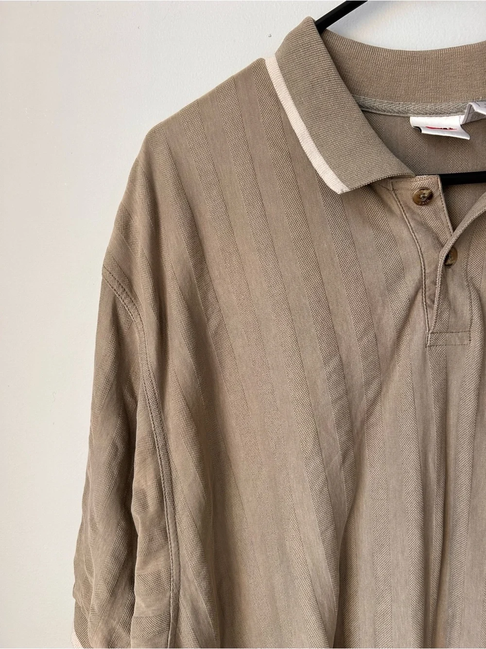 Vintage Nike Court FIT 90s Tennis Tan Beige Polo Shirt Logo 2XL Shadow Stripe